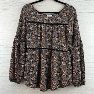 Knox Rose Floral Long Sleeve Peasant Blouse Size S